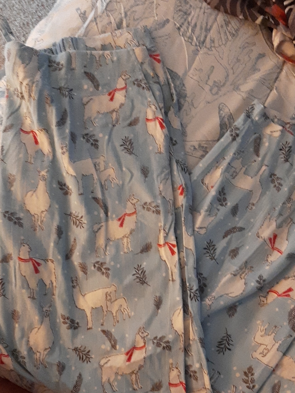 Mahogany Light Blue Llama Print Pajama Bottoms, Elastic Waist, New. CUTE & Comfy